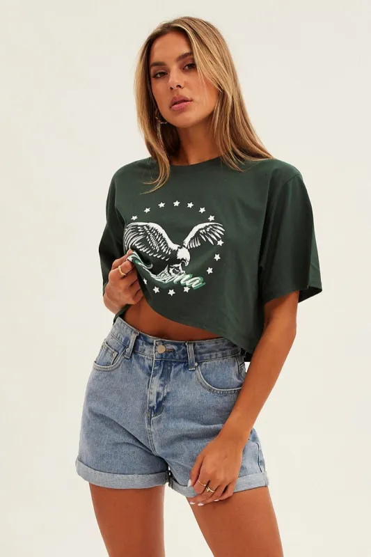 Forest Graphic T-Shirt Eagle Short Sleeve Crew sold by Ally Fashion