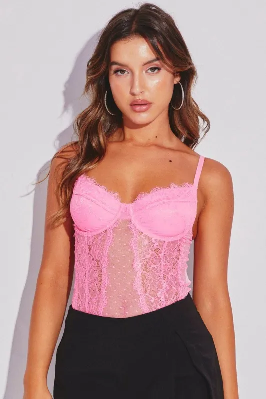 Pink Bodysuit Sleeveless Sweetheart Lace sold by Ally Fashion