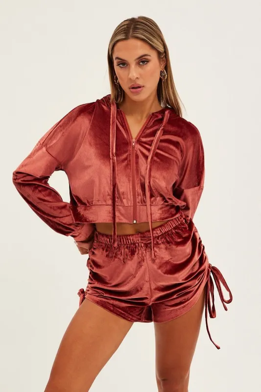 Brown Velvet Jacket Long Sleeve Hoodie sold by Ally Fashion