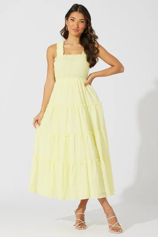 Yellow Maxi Dress Sleeveless Tiered sold by Ally Fashion