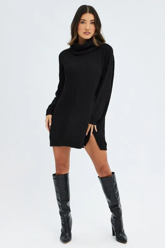 Black Knit Dress Turtle Neck Long Sleeve Mini sold by Ally Fashion