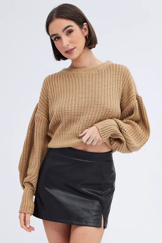 Beige Knit Top Long Sleeve Relaxed sold by Ally Fashion
