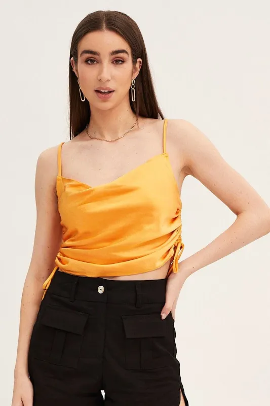 Orange Cami Top Sleeveless Cowl Neck Satin sold by Ally Fashion