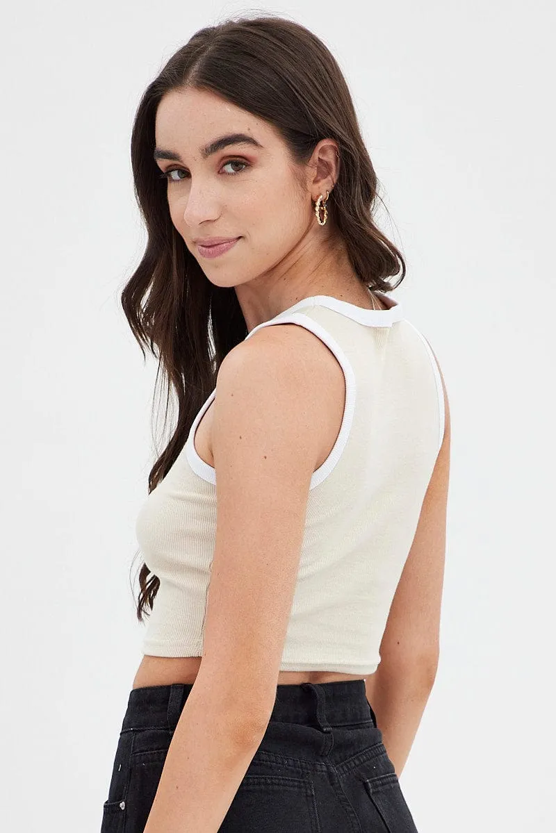 Beige Rib Tank Scoop Neck Sleeveless sold by Ally Fashion product image thumbnail 5