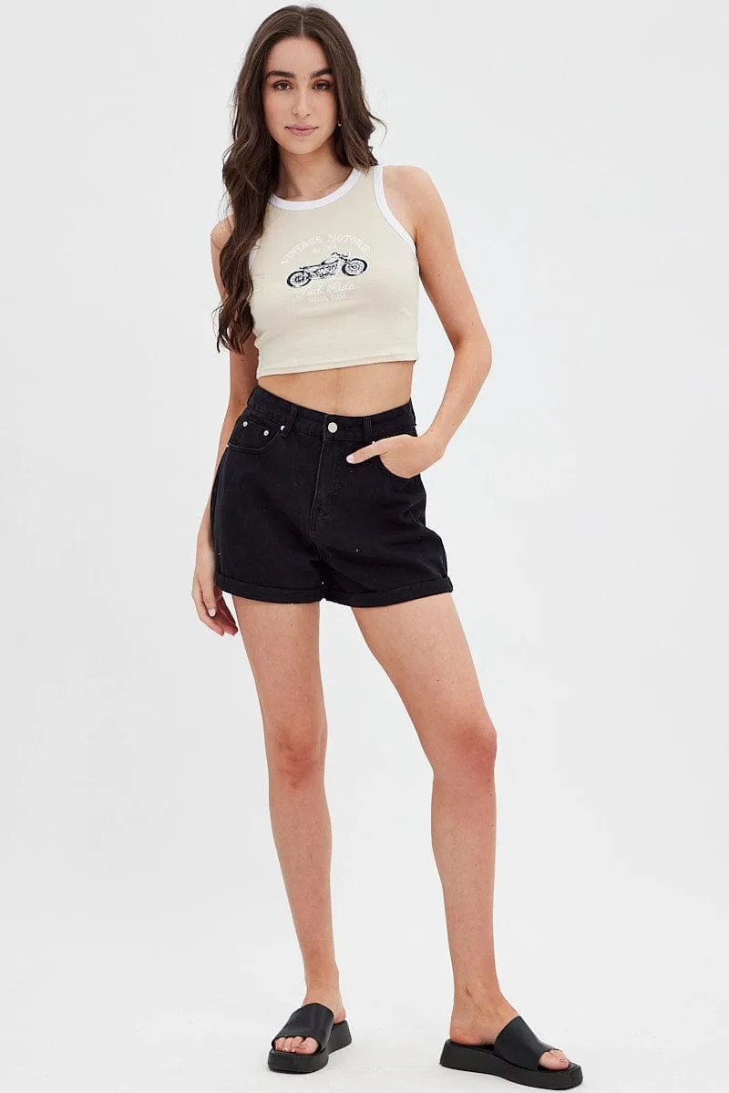 Beige Rib Tank Scoop Neck Sleeveless sold by Ally Fashion product image thumbnail 2