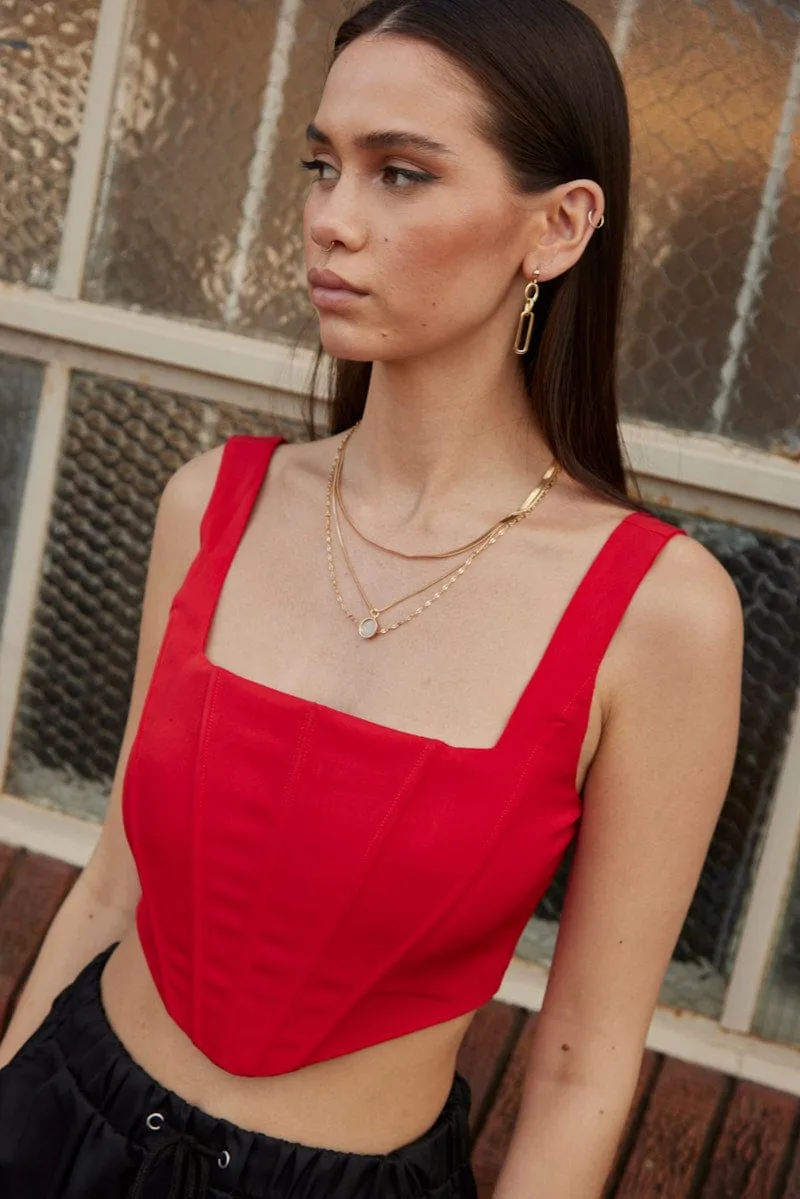 Red Corset Top Sleeveless Square Neck Crop Structured sold by Ally Fashion product image thumbnail 3