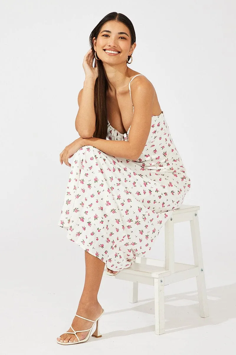White Floral Maxi Dress Sleeveless sold by Ally Fashion