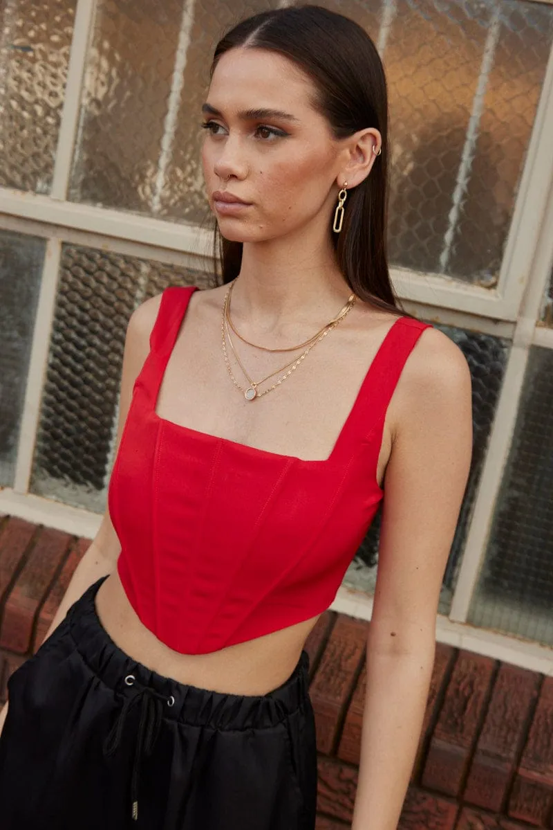 Red Corset Top Sleeveless Square Neck Crop Structured sold by Ally Fashion