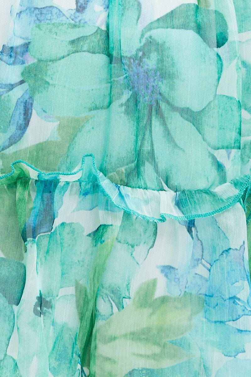 Green Floral Fit And Flare Dress Puff Sleeve Chiffon sold by Ally Fashion product image thumbnail 6