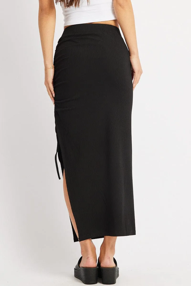 Black Midi Skirt High Rise Side Ruched Elastic Waistband sold by Ally Fashion product image thumbnail 5