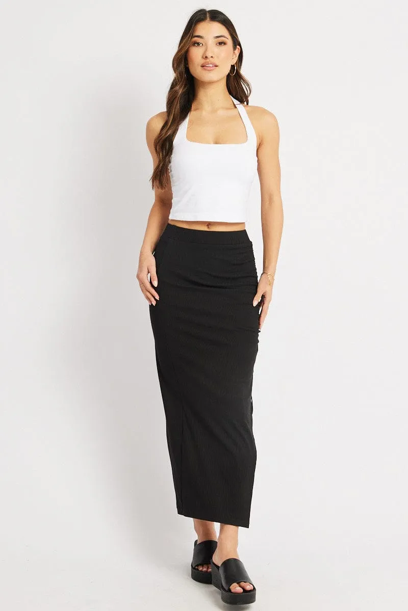 Black Midi Skirt High Rise Side Ruched Elastic Waistband sold by Ally Fashion product image thumbnail 2