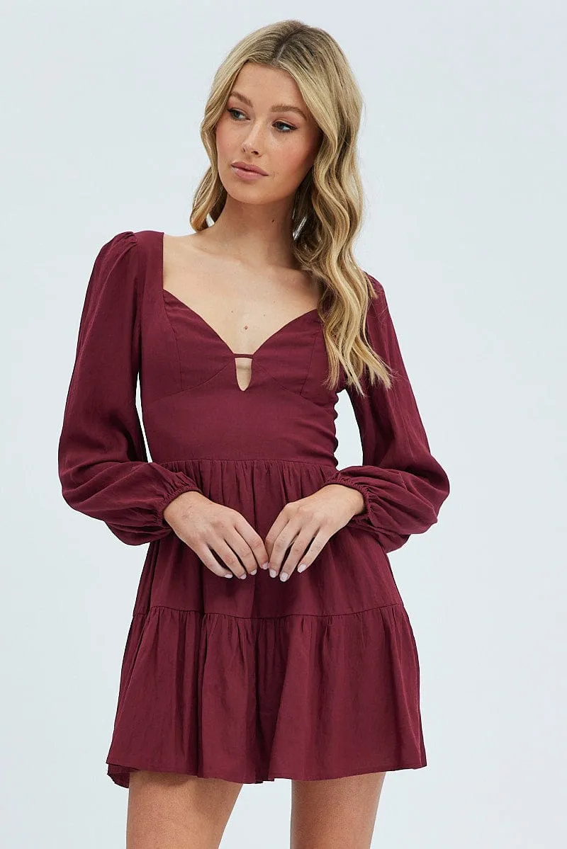Purple Fit And Flare Dress Long Sleeve Mini sold by Ally Fashion product image thumbnail 3
