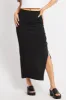 Black Midi Skirt High Rise Side Ruched Elastic Waistband sold by Ally Fashion