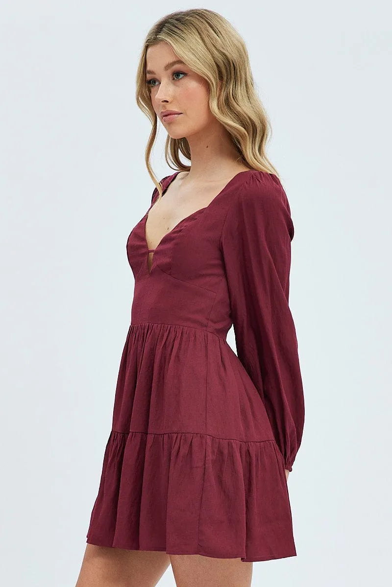 Purple Fit And Flare Dress Long Sleeve Mini sold by Ally Fashion product image thumbnail 4