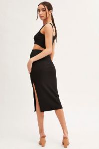 Black Midi Skirt Front Split Jersey sold by Ally Fashion