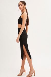 Black Midi Skirt Front Split Jersey sold by Ally Fashion
