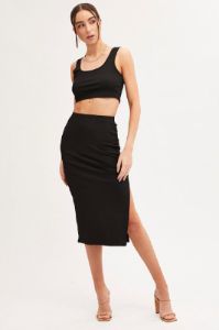 Black Midi Skirt Front Split Jersey sold by Ally Fashion