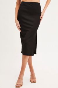 Black Midi Skirt Front Split Jersey sold by Ally Fashion