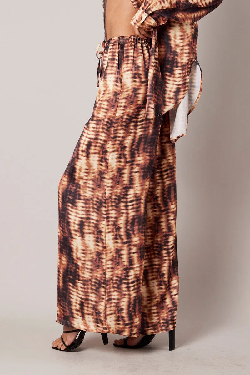 Brown Abstract Wide Leg Pants High Rise Satin sold by Ally Fashion product image thumbnail 4