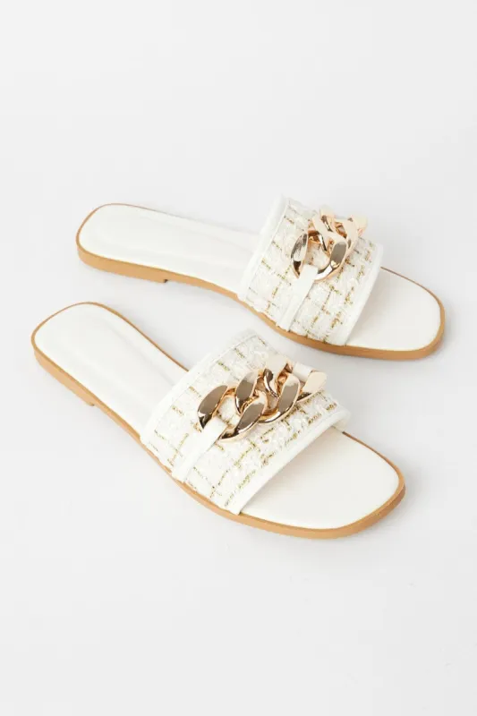 White Chain Decor Flat Sandals sold by Ally Fashion