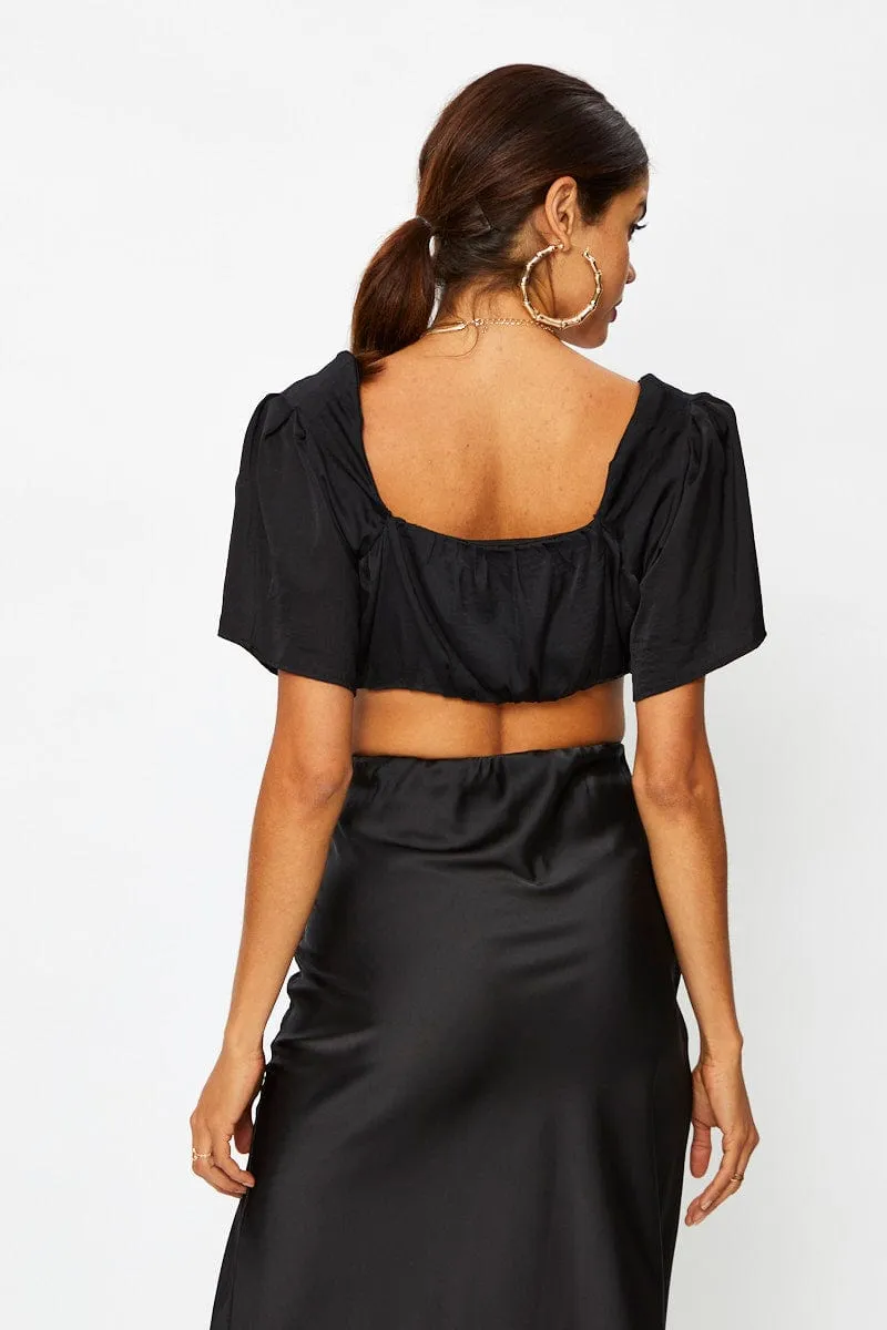 Black Crop Top Short Sleeve Satin sold by Ally Fashion product image thumbnail 5