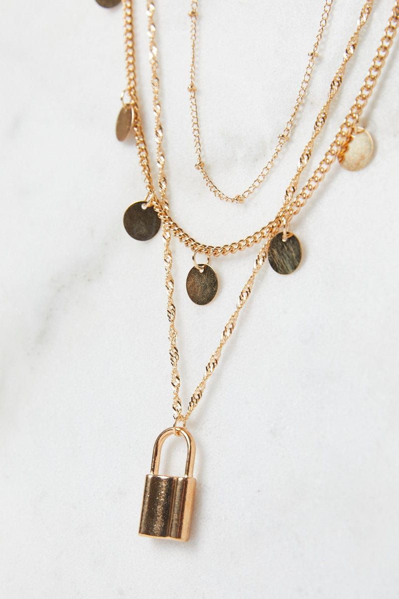 Gold Lock Charm Layered Necklace sold by Ally Fashion product image thumbnail 3