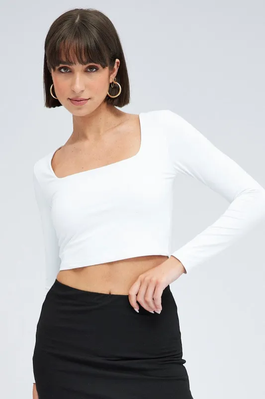 White Top Long Sleeve Square Neck sold by Ally Fashion