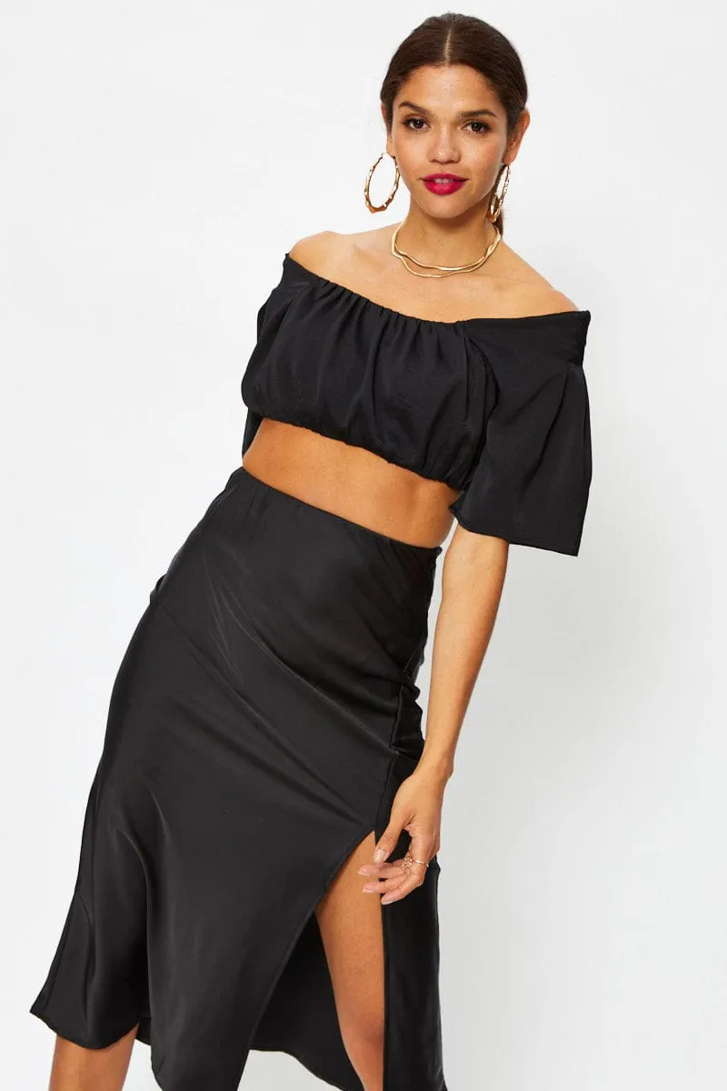 Black Crop Top Short Sleeve Satin sold by Ally Fashion