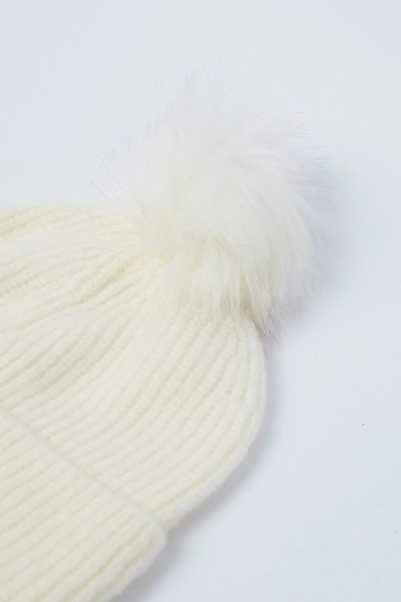 White Faux Fur Pom Pom Beanie sold by Ally Fashion product image thumbnail 2