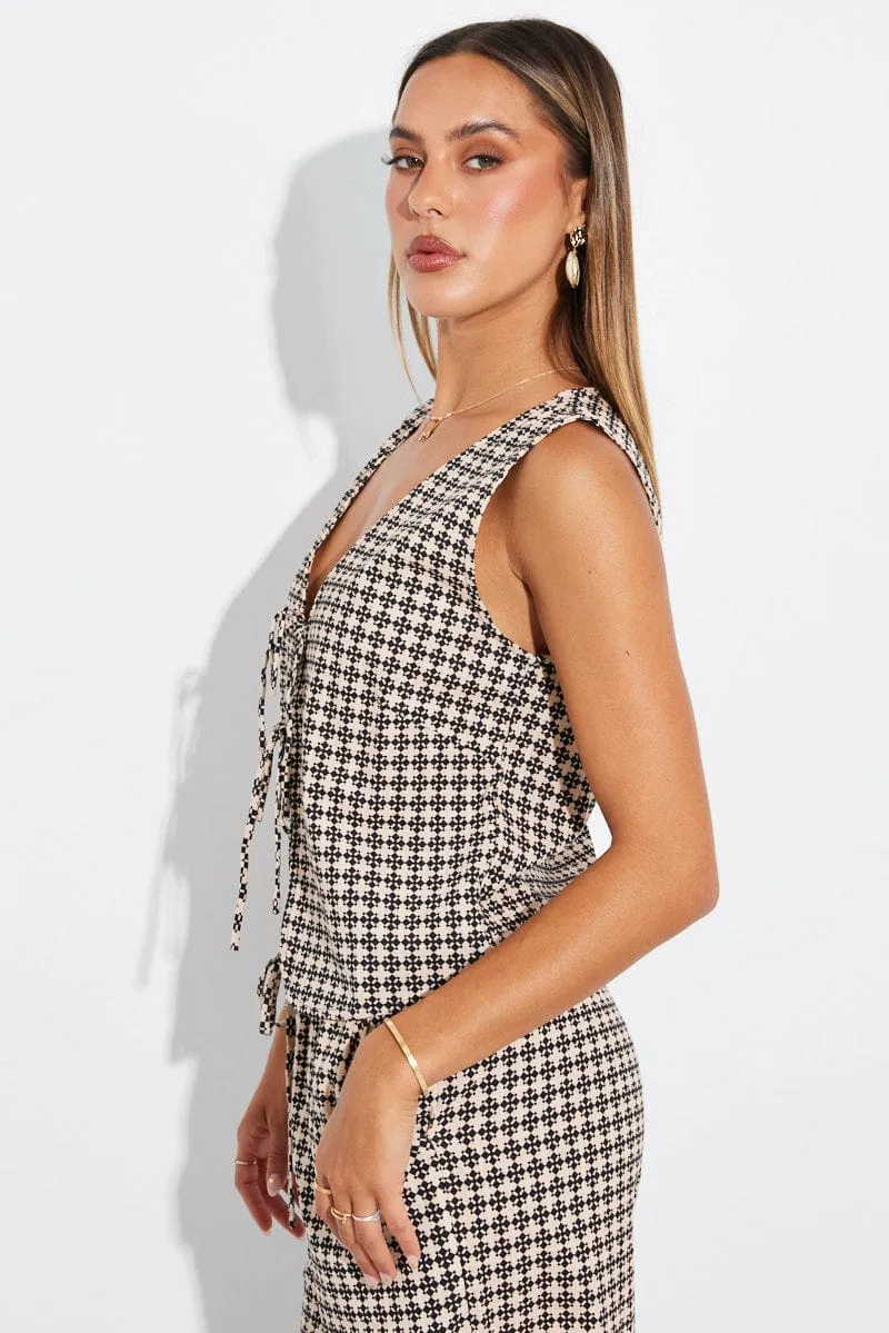 Black Abstract Tie Up Top Linen sold by Ally Fashion product image thumbnail 4