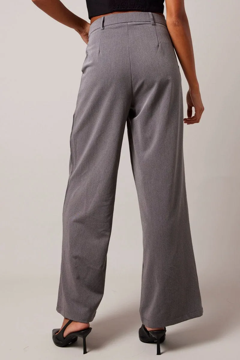 Grey Wide Leg Pants High Rise sold by Ally Fashion product image thumbnail 5