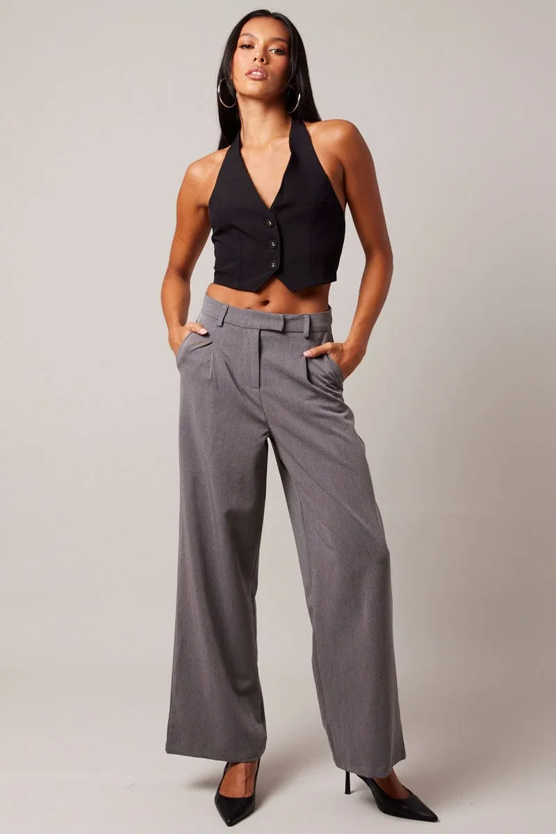 Grey Wide Leg Pants High Rise sold by Ally Fashion product image thumbnail 2