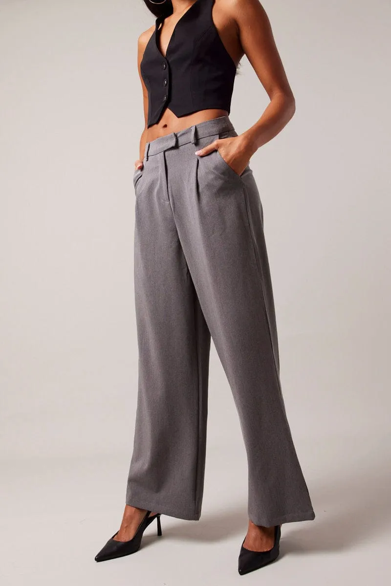Grey Wide Leg Pants High Rise sold by Ally Fashion