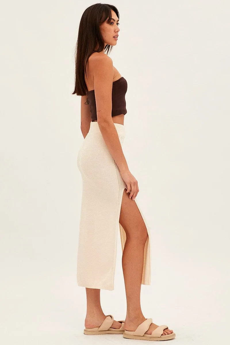 Beige Midi Skirt Knit Front Split sold by Ally Fashion product image thumbnail 4