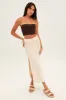 Beige Midi Skirt Knit Front Split sold by Ally Fashion