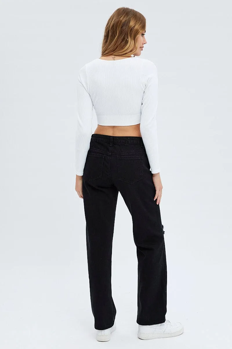 Black Straight Denim Jeans High rise sold by Ally Fashion product image thumbnail 5