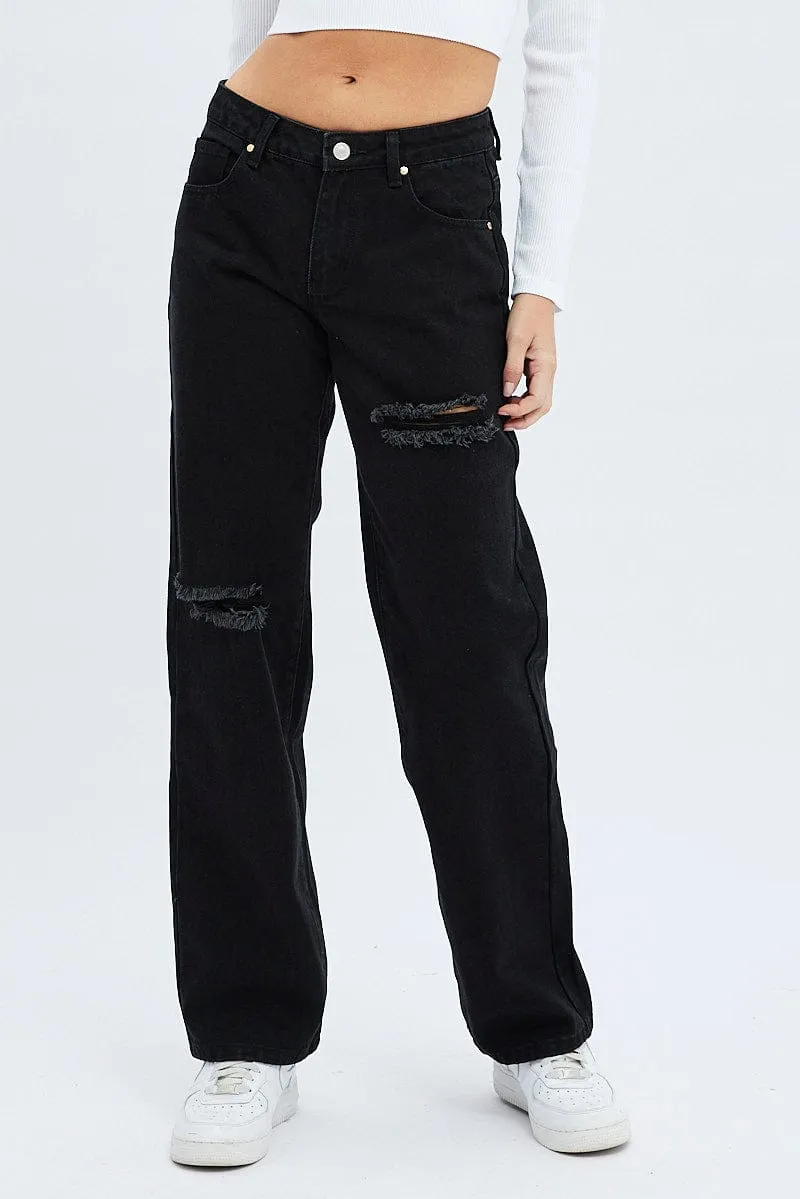 Black Straight Denim Jeans High rise sold by Ally Fashion product image thumbnail 2