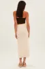 Beige Midi Skirt Knit Front Split sold by Ally Fashion