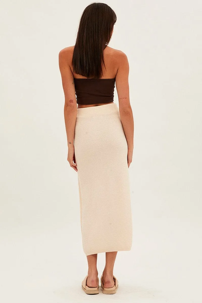 Beige Midi Skirt Knit Front Split sold by Ally Fashion product image thumbnail 5
