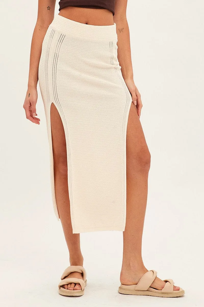 Beige Midi Skirt Knit Front Split sold by Ally Fashion product image thumbnail 2