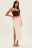 Beige Midi Skirt Knit Front Split sold by Ally Fashion