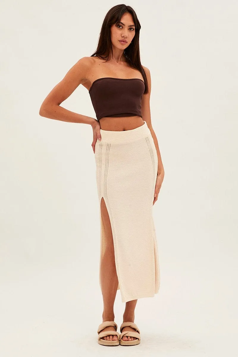 Beige Midi Skirt Knit Front Split sold by Ally Fashion product image thumbnail 3