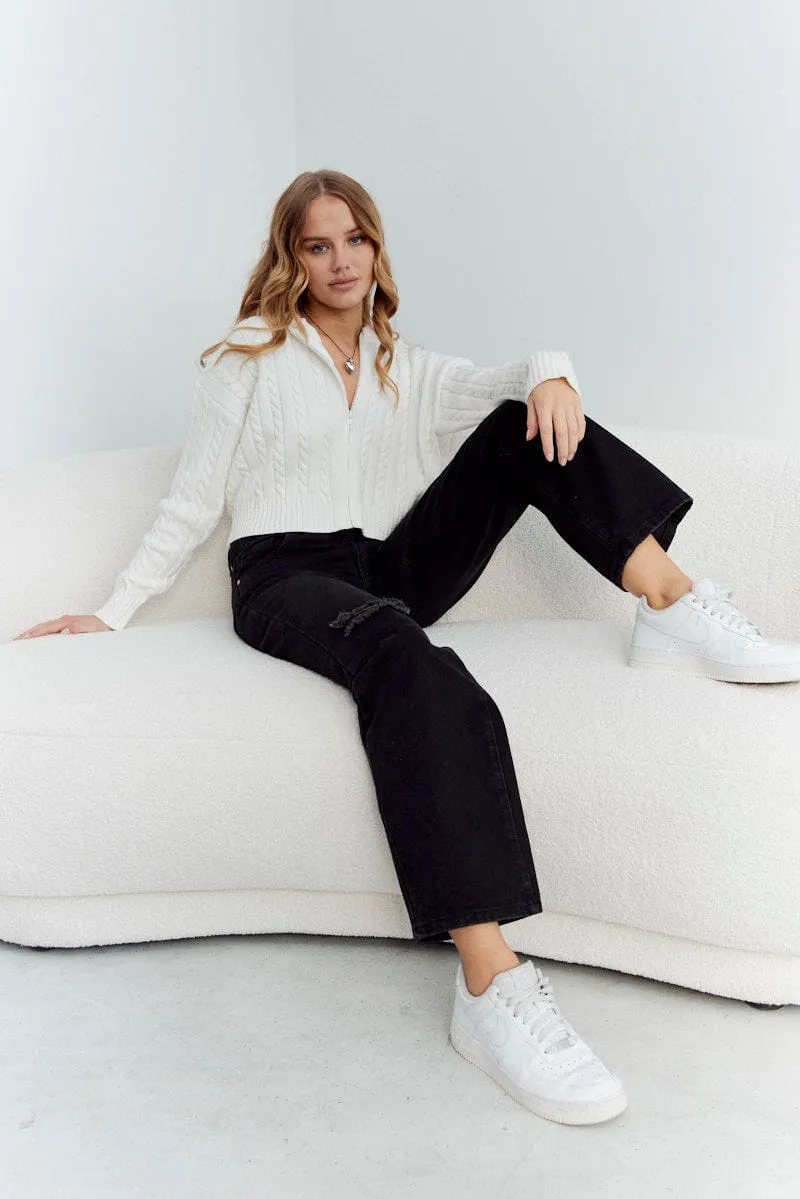 Black Straight Denim Jeans High rise sold by Ally Fashion