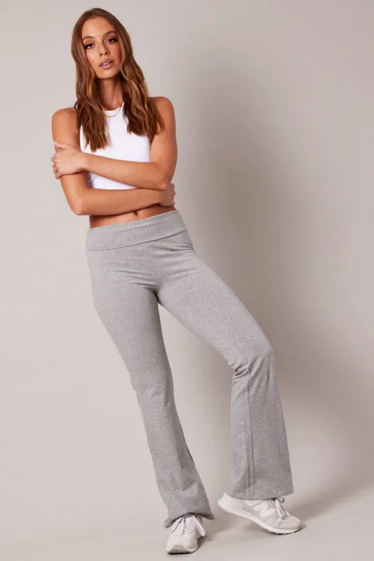 Grey Leggings Mid Rise Fold Over Waist Flared Leg sold by Ally Fashion
