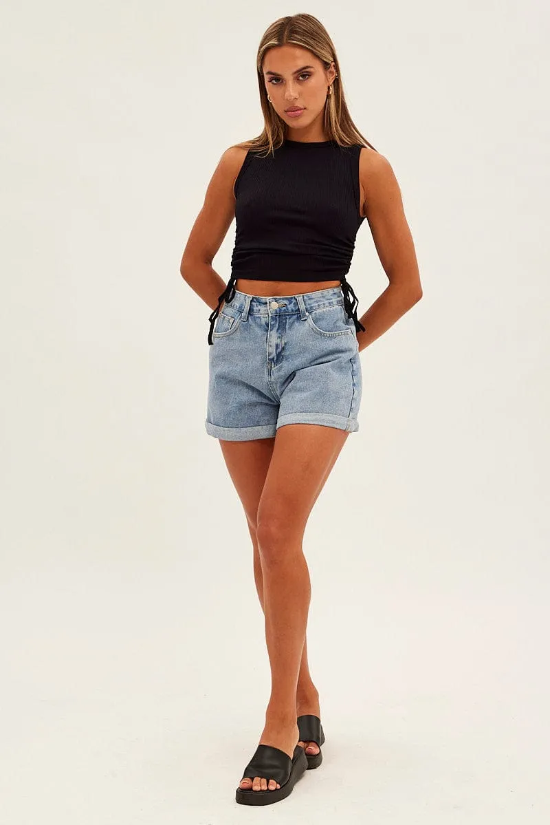 Black Ruched Tank Top Crew Neck Seamless sold by Ally Fashion product image thumbnail 2