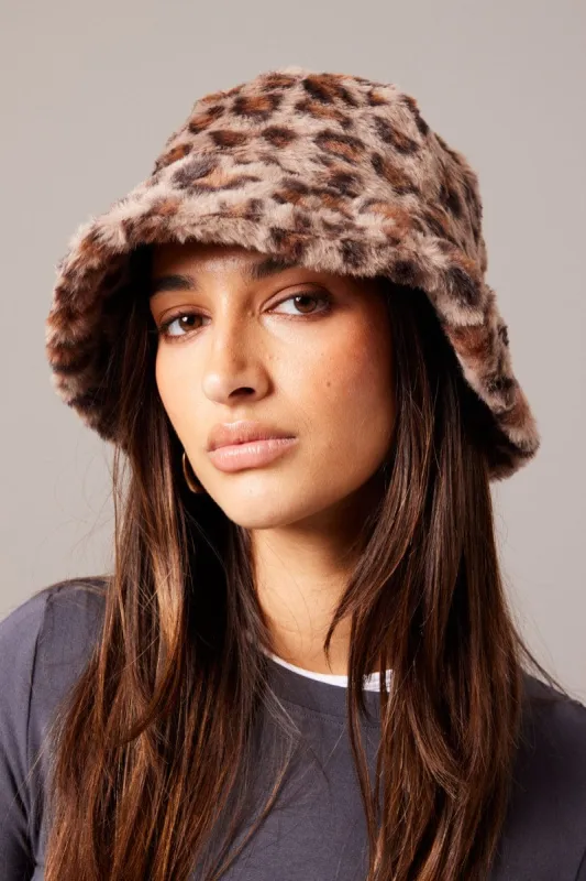 Brown Animal Print Faux Fur Hat sold by Ally Fashion