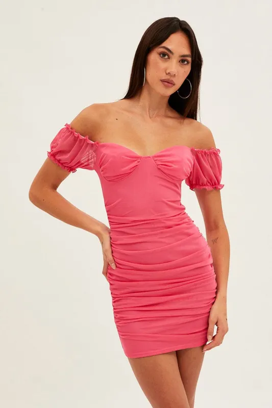 Pink Mesh Bodycon Mini Dress sold by Ally Fashion