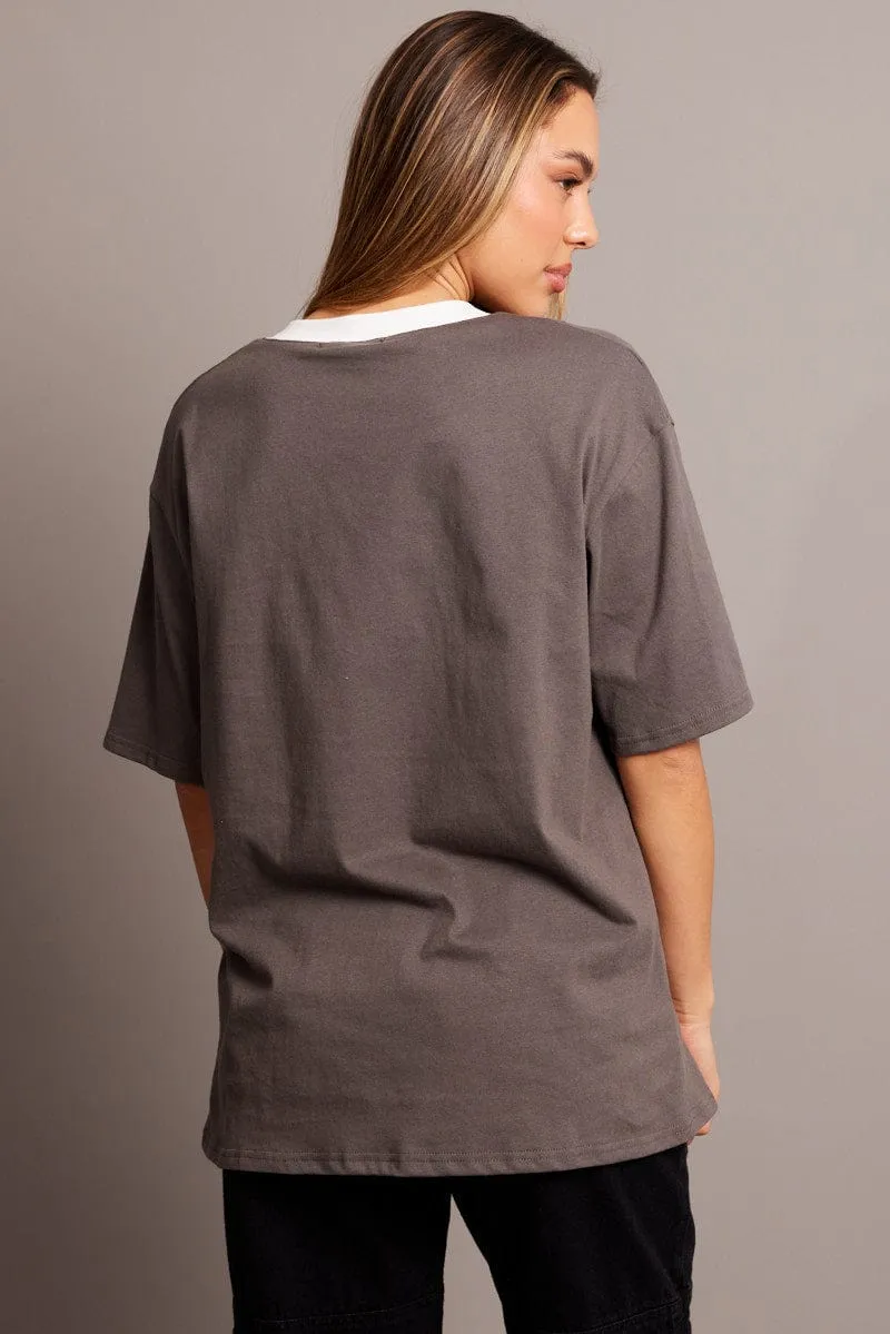 Grey Graphic Tee V Neck Short Sleeve sold by Ally Fashion product image thumbnail 5