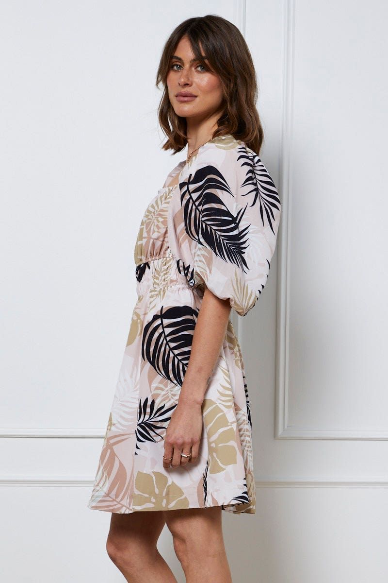 Trop Print Mini Dress Short Sleeve Square Neck sold by Ally Fashion product image thumbnail 4