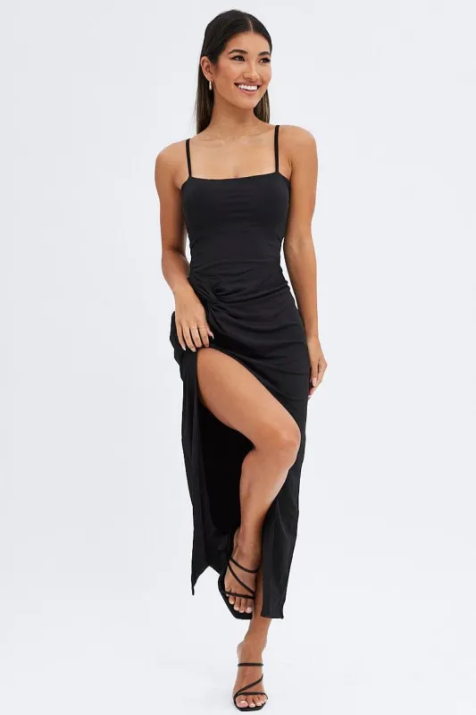 Black Bodycon Maxi Dress Sleeveless Side Split sold by Ally Fashion